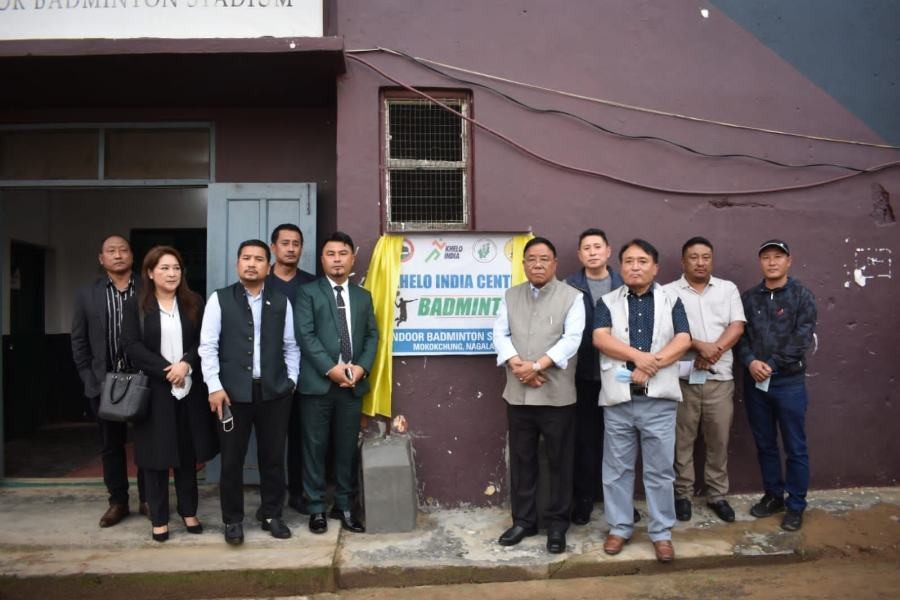 Minister Kaito Aye along with other dignitaries during the inauguration of the Khelo India Centre (Badminton) in Mokokchung on April 18. (Morung Photo)