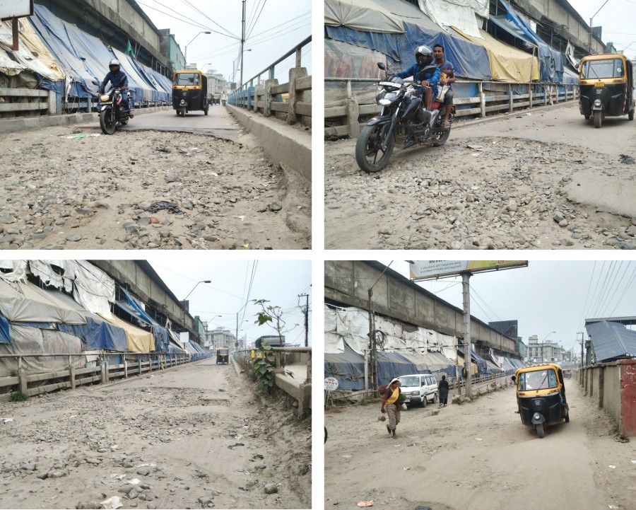 The deplorable condition of GS road which connects several crucial areas- rail yard, fly over and main town area- has been left unattended for over 15 years. As seen these images captured on April 1, several stretches of the road are in such a precarious condition that it could lead to grievous injuries for the commuters traversing in it. It could even be said that due to its condition, it is not even fit to be called a road anymore. In October last year, the NPCC had organised a rally highlighting the condition of this particular stretch of the road. In it, the Congress had appealed to the businessmen of that area, not to pay tax to the government if the roads were not repaired by December 31. (Morung Photo) 