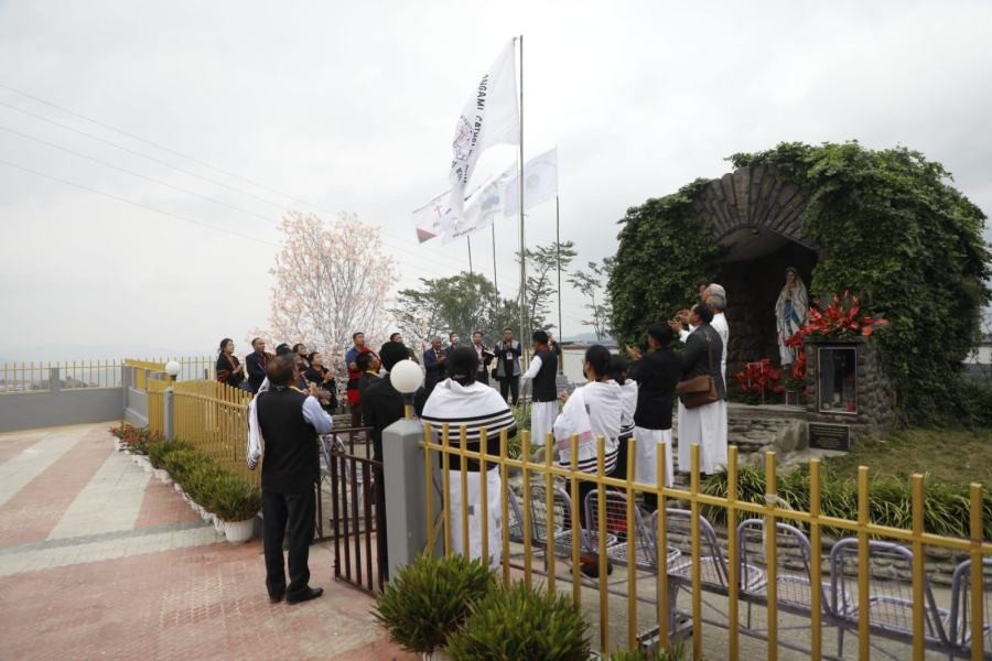 Unfurling of Angami Catholic Union flag at 12th Biennial conference in Kohima on April 22.