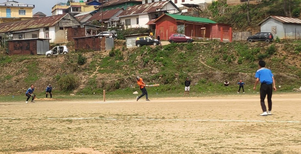 A match in progress between St Joseph College and Jaggernuts on April 19 at at Ruzhukhrie Government Higher Secondary school ground, Kohima on April 19. (Morung Photo)