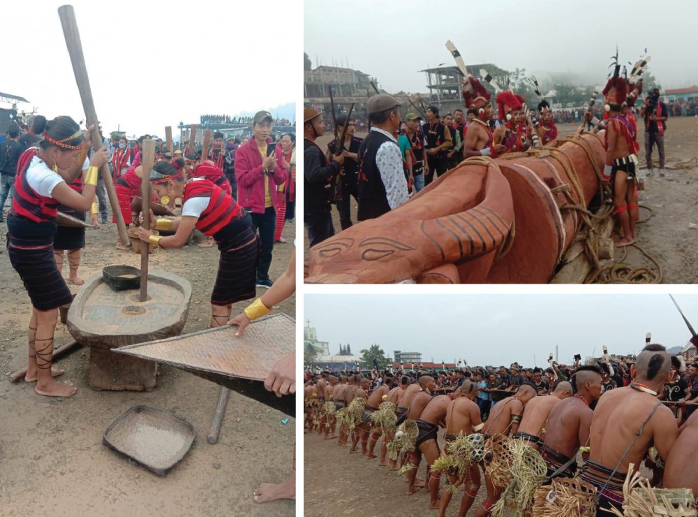 Different troupes participate in cultural activities like beating of log drum and culture dance. Traditional competitions like tug of war by 12 wards of Longleng, still bamboo walking, grain grinding, pottery making, blacksmith, handicraft and mat making were also part of the festival. (DIPR Photo)