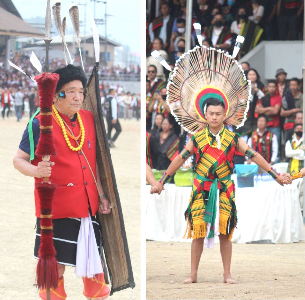 Men folk in their traditional attire take part in the APO golden jubilee celebration in Kohima on April 8.  (Photo Courtesy: Ozünglemba Jamir)