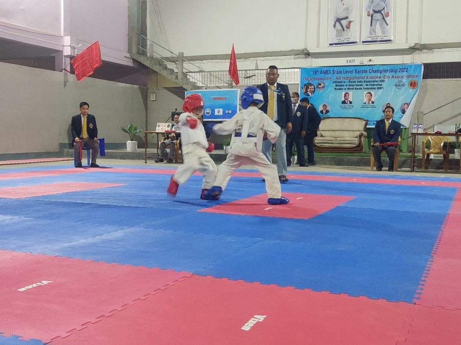 Players during the 18th ANKA Sate Level Karate Championship 2020 organized by All Nagaland Karate Do Association at Logdrum Higher Secondary School, Dimapur on April 8 and 9.