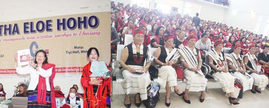 Abeni TCK Lotha releasing the Jubilee Souvenir during the day one of Lotha Eloe Hoho silver jubilee celebration at Tiyi Hall, Wokha on April 28. (DIPR Photo)