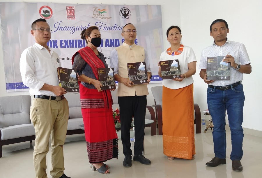Advisor Mmhonlumo Kikon with officials during the inaugural programme of the two-day Book Exhibition and Sale of books in Kohima on April 27. (Morung Photo)