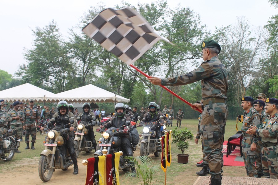 Lt General RC Tiwari initiating the flag off ceremony for the riders at Rangapahar Military Station on April 13. (Morung Photo)  