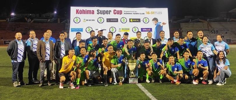 New Market FC with KTC officials after winning 4th Kohima Super Cup 2022 on May 31.