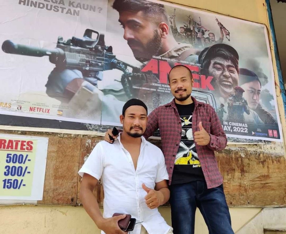 Ariensa Longchar and Rongsentiba Longkumer outside Fun Cinema in Dimapur on May 27.