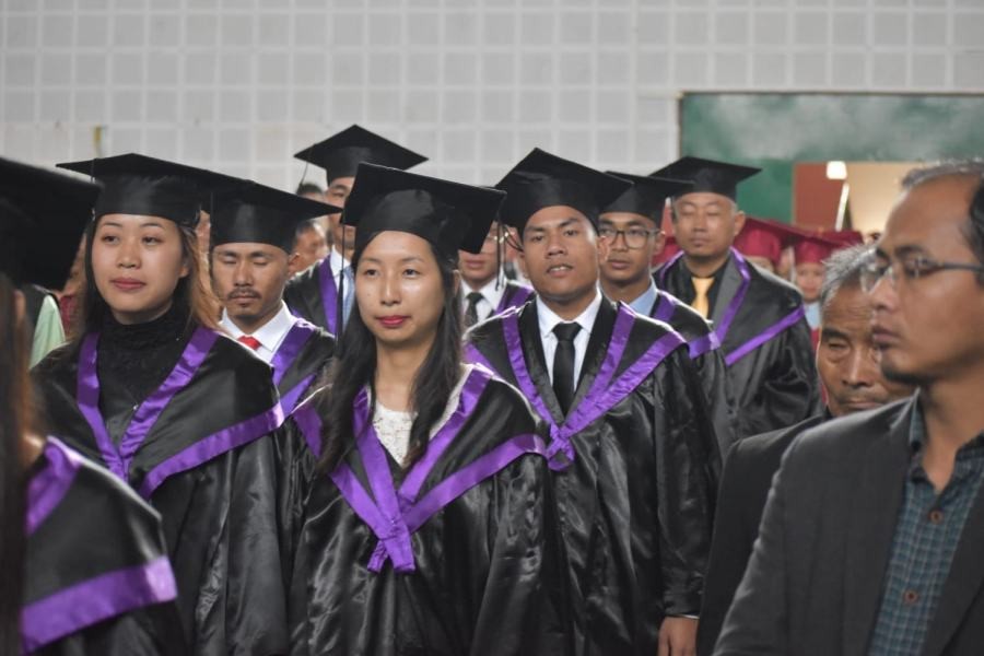 Graduating students in procession during the graduation ceremony of KBC on May 31 in Kohima. (Morung Photo)