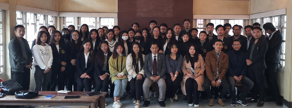 The law students with Kezhokhoto Savi during the thanksgiving service of evangelical union at the Conference Hall of Kohima Law College on May 12. 