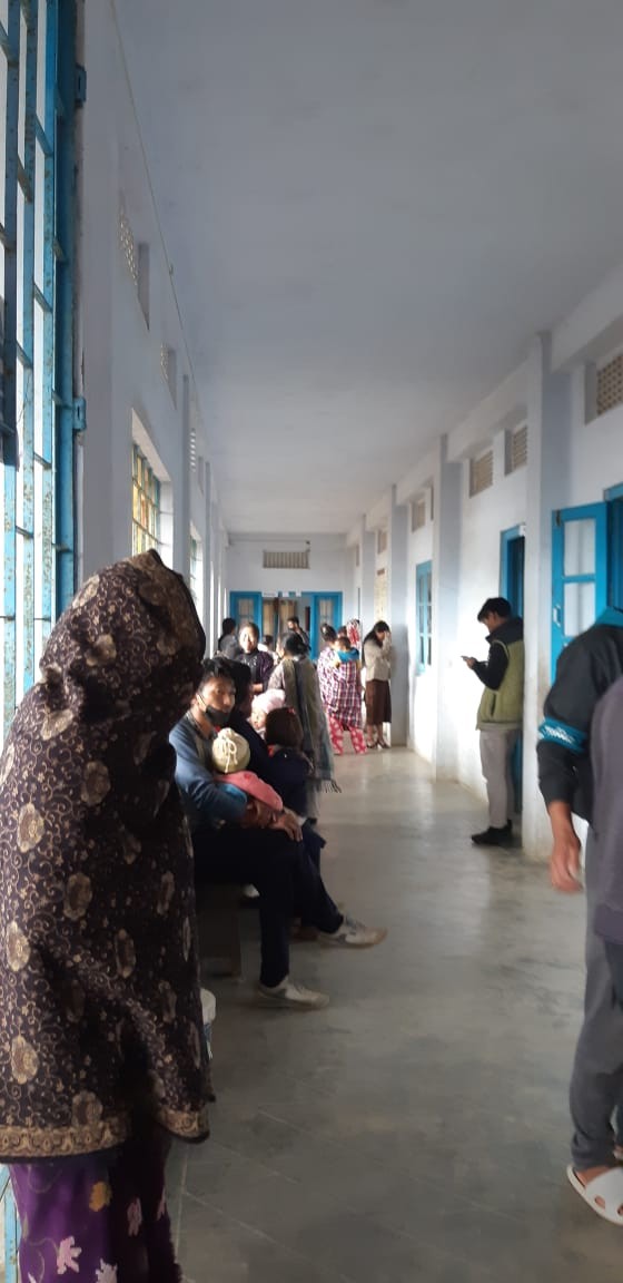 Patients await their turn during the free medical camp at St Ignatius Parish Centre, Razeba.