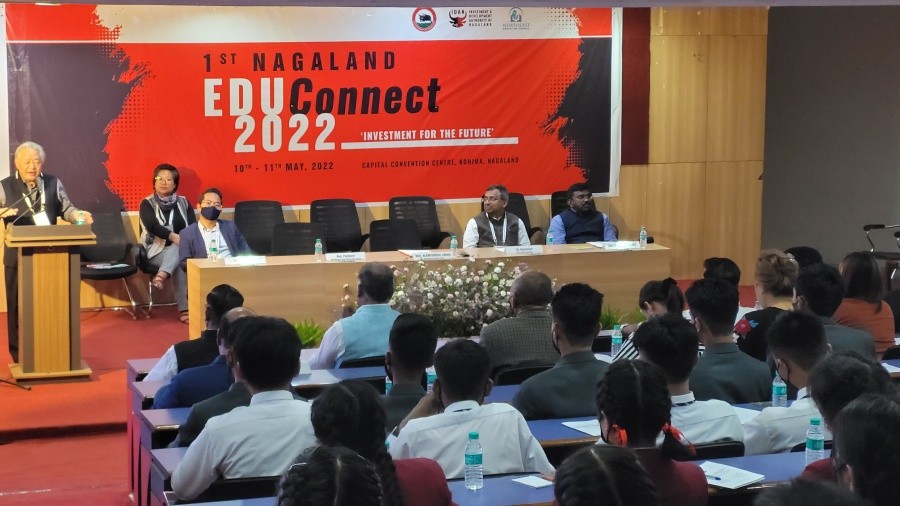 Alemtemshi Jamir addresses valedictory function of 1st Nagaland Edu Connect Conclave in Kohima on May 11. (Morung Photo)