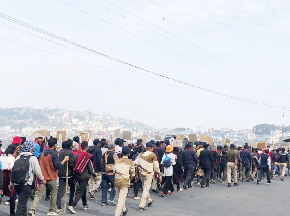 Marchers reach Kohima city during a final day of the two-day walkathon from Dimapur to Kohima covering over  70 kms on January 11, 2022, demanding the repeal of AFSPA from Nagaland and justice for the 14 civilians killed by security forces in Mon district, among others. (Morung File Photo)