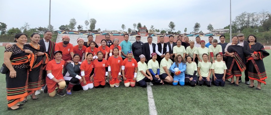 Roko Angami and others during the sports meet of HSWO in Kohima on April 30. (Morung Photo)