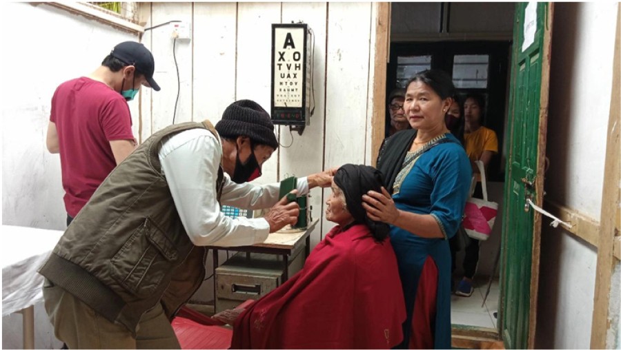 A woman receives treatment during the ‘Free Cataract Surgery Eye Camp’ at the District Hospital, Longleng from June 20 to 24.