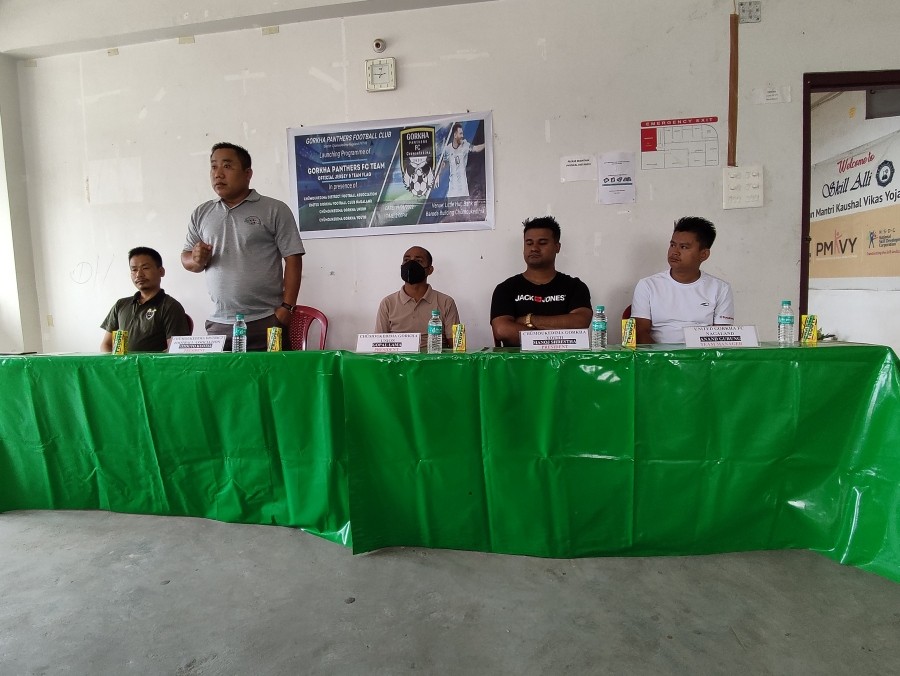 Chümoukedima District Football Association President, Vitouto Kuotsu speaks during the launching of the team jersey of Gorkha Panthers FC (GPFC) Chümoukedima on June 19.