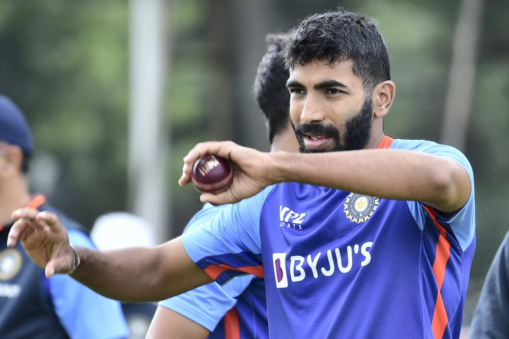 India's Jasprit Bumrah prepares to bowl in the nets during a training session ahead of the fifth cricket test match between England and India at Edgbaston in Birmingham, England, Wednesday, June 29, 2022. AP/PTI