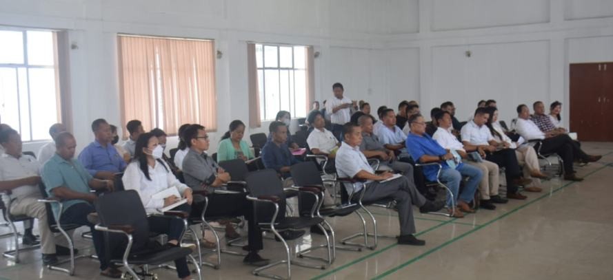 Chümoukedima 1st DPDB meeting under the chairmanship of Zhaleo Rio in progress in the conference Hall DC Chümoukedima on June 7. (DIPR Photo)