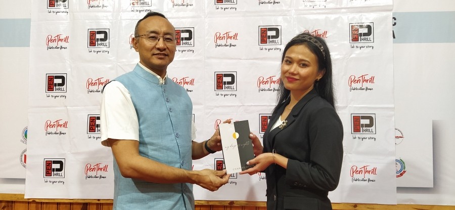 The author of ‘My Days & Nights’ Cham Humtsoe with Mmhonlümo Kikon, MLA and Advisor during the book release at NBCC Platinum Hall in Bayavü Hill, Kohima on June 29. (Morung Photo)