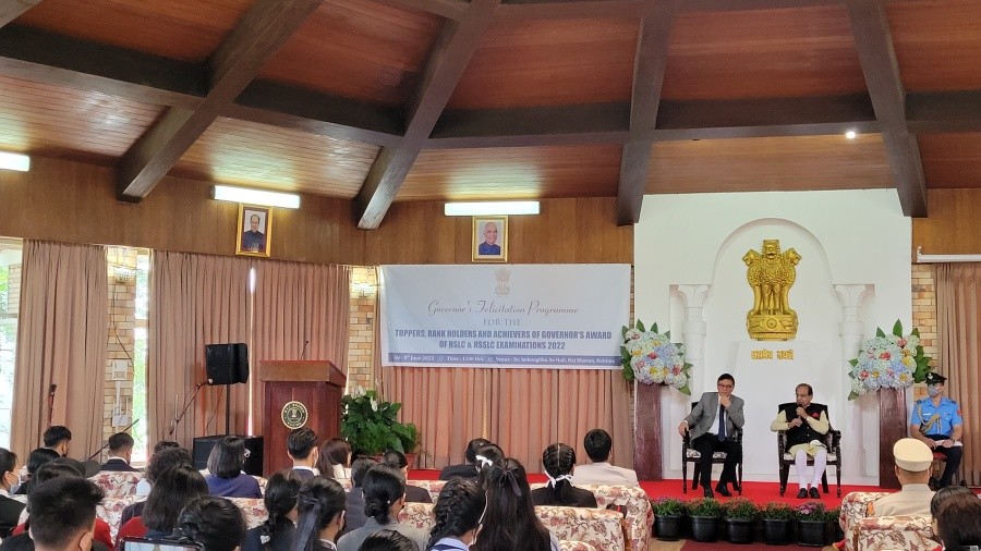 Governor Prof Jagdish Mukhi interacted with HSLC/HSSLC toppers in Kohima on June 8. (Morung Photo)