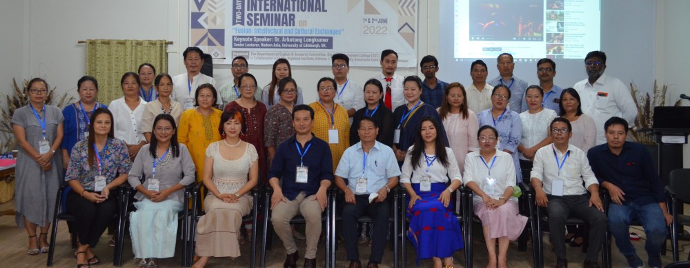 Participants and staff of DGC along with members of the Highland Institute, Kohima during the first of the International Seminar on “Fusion: Intellectual and Cultural Exchanges” held at DGC on June 1. (Morung Photo)