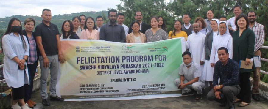 The District Education Office, Kohima organised a felicitation programme for District Level Award for ‘Swachh Vidayalaya Puraskar 2021-2022’ at the DEO, Kohima Conference Hall on June 24.