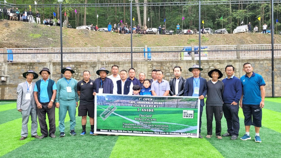 Roko Angami and others during the inaugural programme of 1st Open Late Lhouchalie Viluo Tournament 7 Aside on June 28. (Morung Photo)