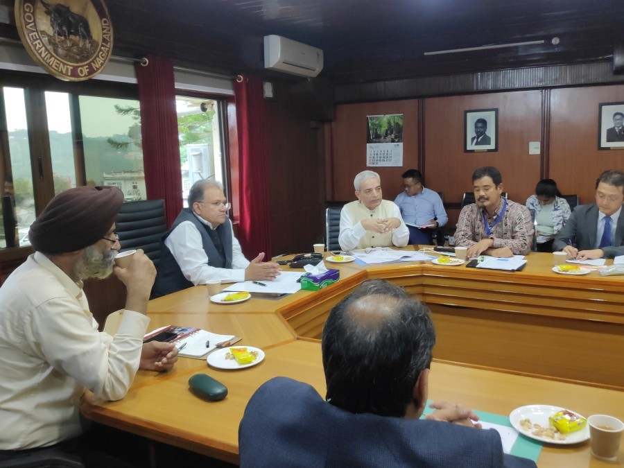 Chief Secretary J Alam, senior state officials, and officials from the Japan Embassy, and JICA discussing the implementation of developmental projects in Nagaland at Civil Secretariat Kohima on June 1. (DIPR Photo)
