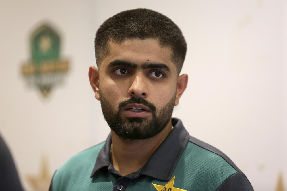 Babar Azam, the Pakistan cricket team's skipper, arrives for a press conference regarding the upcoming West Indies tour, in Lahore, Pakistan, Wednesday, June 1, 2022. The West Indies cricket team will arrive in Pakistan on June 6 to play three One Day International cricket matches against Pakistan staring from June 8, in Multan. (AP Photo/K.M. Chaudary)