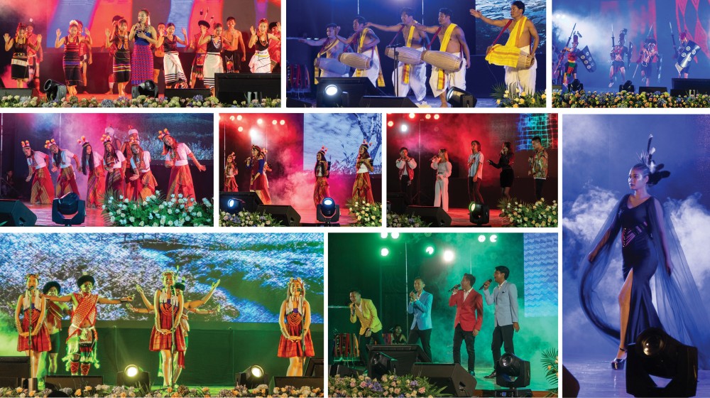 Artists performing in the Vibrant Cultural Show by Task Force for Music and Arts (TaFMA), Government of Nagaland during the Precursor to the 1st Nagaland Corporate Social Responsibility (CSR) Conclave held at the State Banquet Hall, Kohima on July 4. (Photo Courtesy: Investment and Development Authority of Nagaland | Twitter @IdanNagaland)