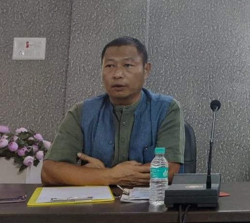Dr Kekhrie Yhome addressing the consultative meeting with the buildings and construction union(s) at Hotel De Oriental Grand Kohima on July 22. (Morung Photo)