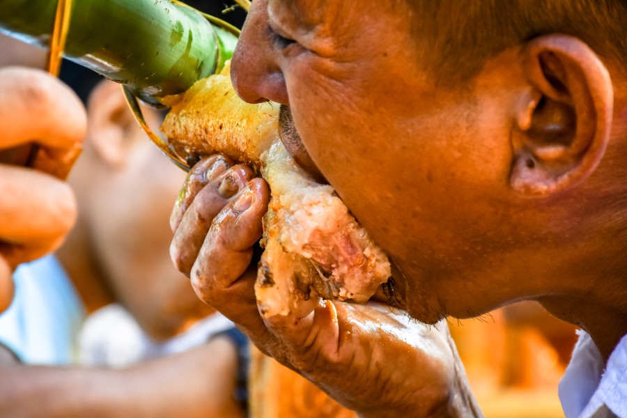 A man participating in the pork eating competition which was held as part of the Tuluni celebrations organised by the Kichilimi Küqhakulu Dimapur Area (KKDA) at the residence of Khehoto G Chishi, KKDA banker, Chekiye Block-V on July 8. Tokishe G. Swu, Kilonser GPRN NSCN graced the celebration as Tuluni father. Keynote address was delivered by Benjamin A Swu, Chairman, Kichilimi Küqhakulu Dimapur Area. The celebration was marked by folk song and dance, traditional fire making, pork eating competition etc.