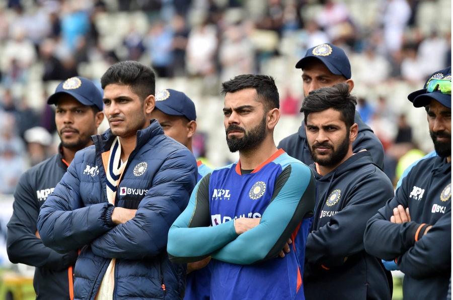 Indian players attend the presentation ceremony after their loss on the fifth day of the fifth cricket test match against England at Edgbaston in Birmingham, England, Tuesday, July 5, 2022. (AP/PTI Photo)