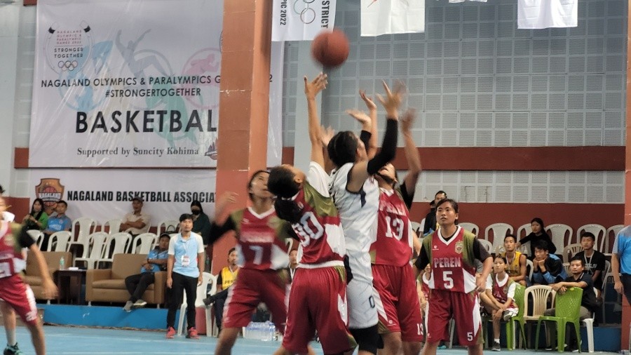 Basketball event at the 2nd Nagaland Olympic & Paralympic Games 2022 at Indira Gandhi Stadium Kohima on August 26. (Morung Photo)