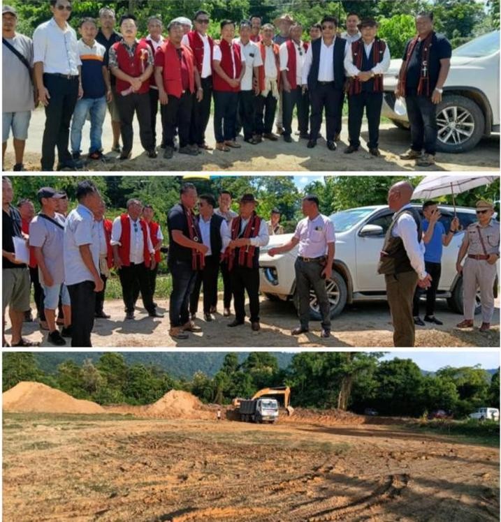 Minister Kronu and others during the visit to the football ground construction site in Nihokhu on August 17. (Photo Courtesy: AASA Media Cell)