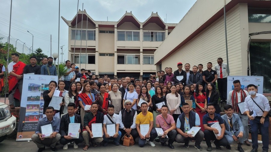 Dr Neikiesalie (Nicky) Kire and others with awardees in Kohima on August 10. (Morung Photo)
