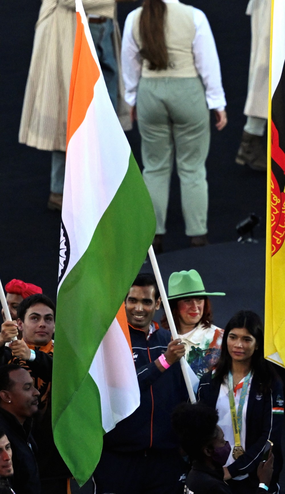 India's flag bearers Ahanta Sharath and Nikhat Zareen during the closing ceremony of the Commonwealth Games, 2022 in Birmingham, UK, Monday, Aug 8, 2022. (PTI Photo