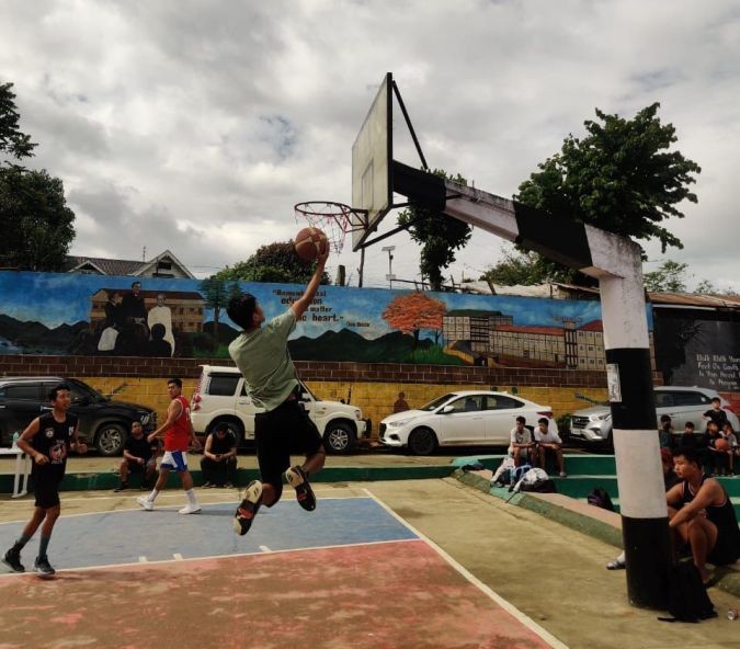 Basketball players during selection/trials in Kohima.