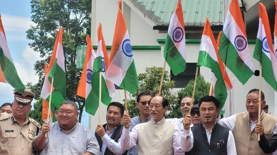 Nagaland Chief Minister Neiphiu Rio and other dignitaries at the celebration of the Azadi Ka Amrit Mahotsav at Kisama on August 12. Morung photo