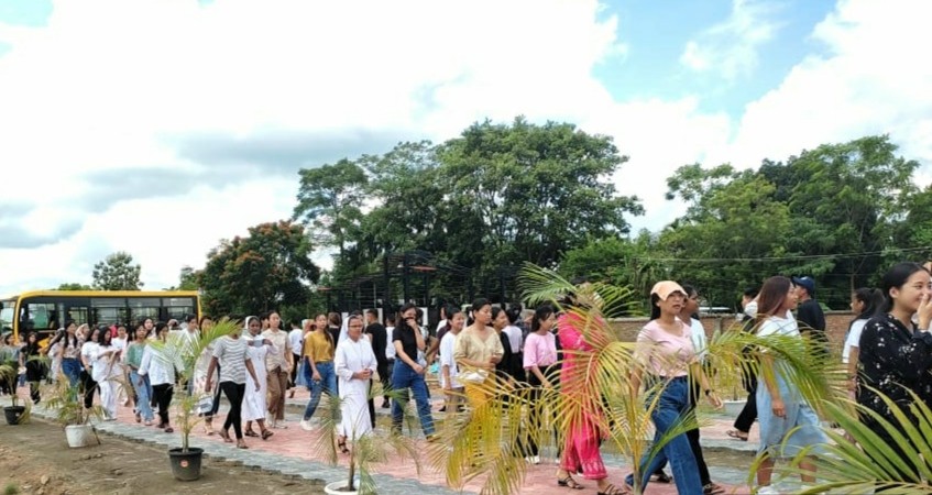 Students participate in the march at the NEISSR campus to commemorate 75th Year of Indian independence on August 8.