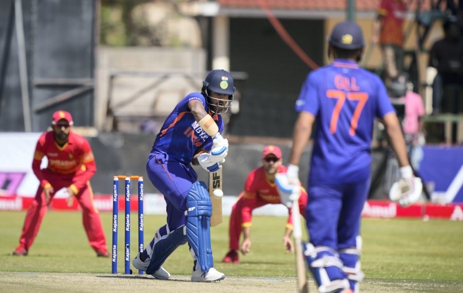 Indian batsman Shikhar Dhawan in action on the first day of the One-Day International cricket match between Zimbabwe and India at Harare Sports Club in Harare, Zimbabwe, August 18. (AP/PTI Photo)