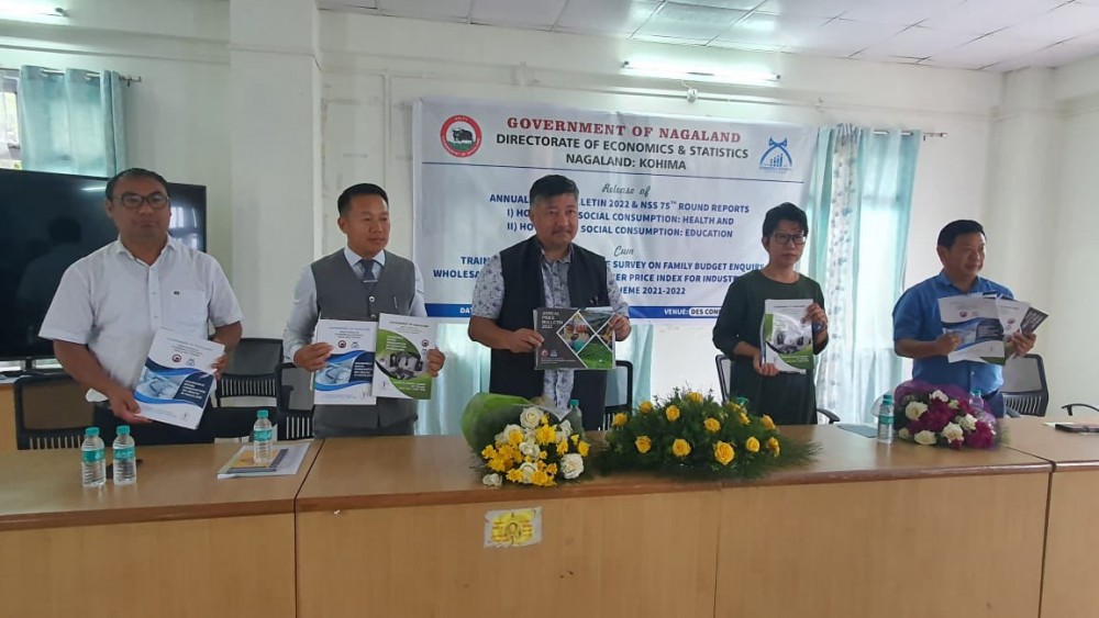 Advisor to Chief Minister, Abu Metha with others during the book release of Annual Price Bulletin 2022 and National Sample Surveys 75th Round Reports at the Conference Hall of Economics & Statistics Directorate on August 18. (DIPR Photo)