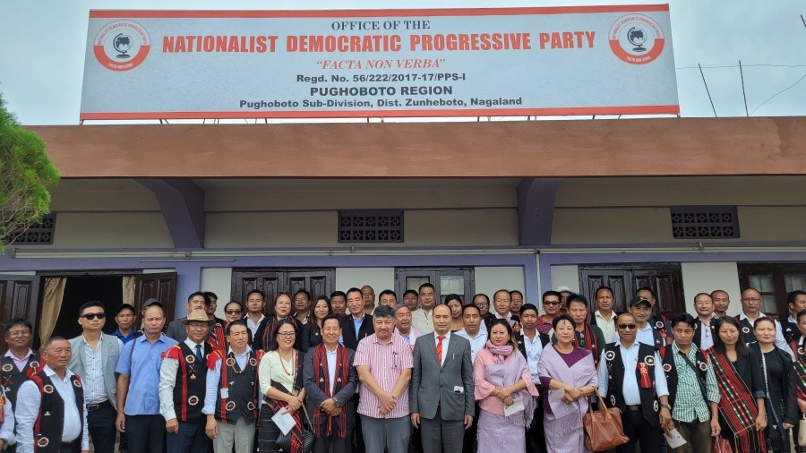 Abu Metha with MLAs Y Vikheho Swu and Yitachu, and others during the inauguration of NDPP Pughoboto Region office on August 13. (Morung Photo)