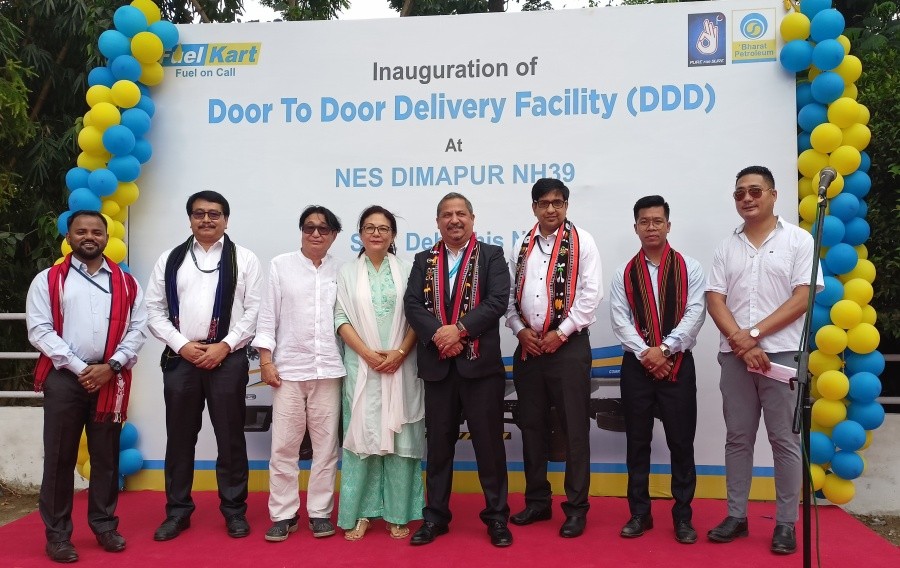 (Fourth from left) Debashis Naik, Head Retail (East), BP, and others, at the launch of  the ‘Door to Door Delivery Facility’ or delivery of bulk diesel to customers on demand at NES Dimapur NH 39, on August 23. (Morung Photo)