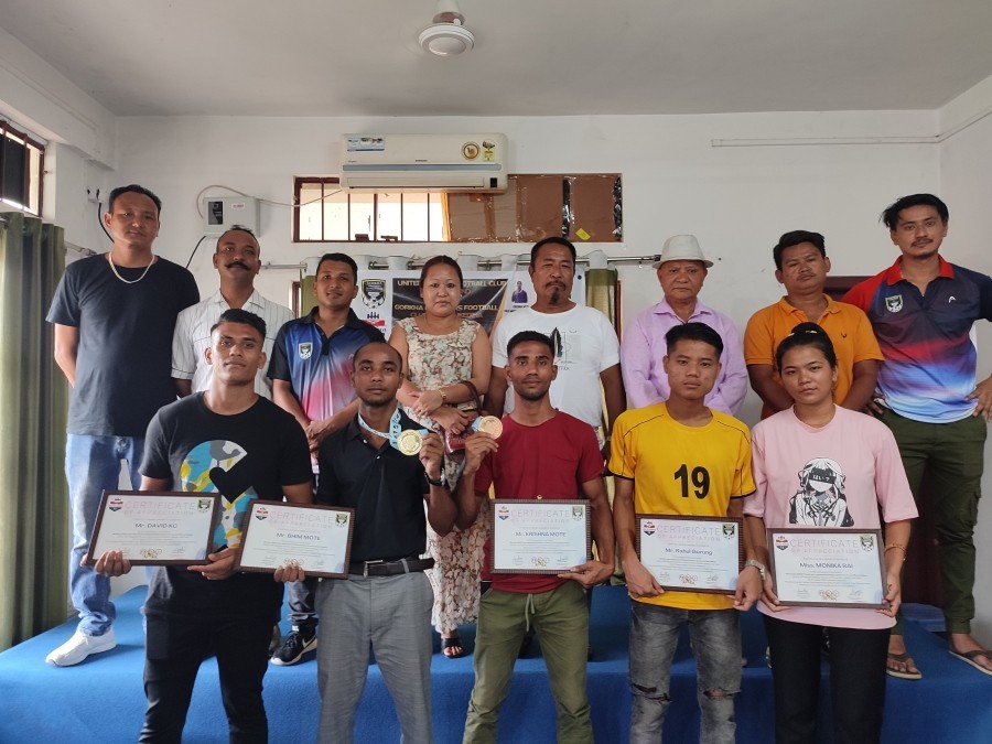 The Nagaland Olympic 2022 medal winner from Chümoukedima and Dimapur district with members of United Gorkha Football Club Dimapur & Gorkha Panthers Football Club Chümoukedima and others.