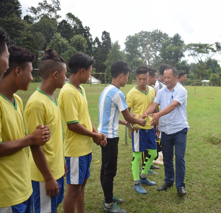 Aso Imsong during the introduction of players at the Open Futsal Tournament at Fazl Ali College ground, Mokokchung.