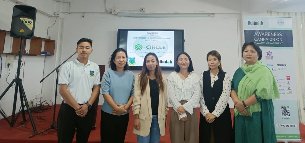 Resource person Bendangwala Walling, co-founder, e-Circle with others during the awareness programme on E-Waste management held in Kohima College on September 23.