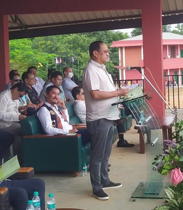 Advisor Zhaleo Rio speaking at the inaugural ceremony of UAVYO 10th Annual Sports Meet 2022 in Razhaphe Basa village, Chümoukedima on October 11.