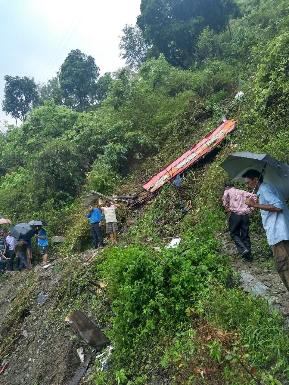 Pauri: Rescue operations underway at the site where a bus met with an accident killing at least three persons in Uttarakhand's Pauri Garhwal district on July 9, 2019. (Photo: IANS)