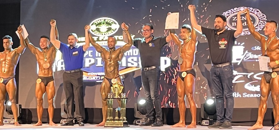 Winners and judges posing for the photo Of the men's open building category during the 1st NPC Nagaland Championship in Dimapur On October 18. (Morung Photo)